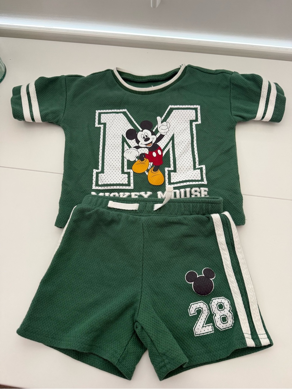 Disney Baby Green Knit Sweater Top with Cream Trim